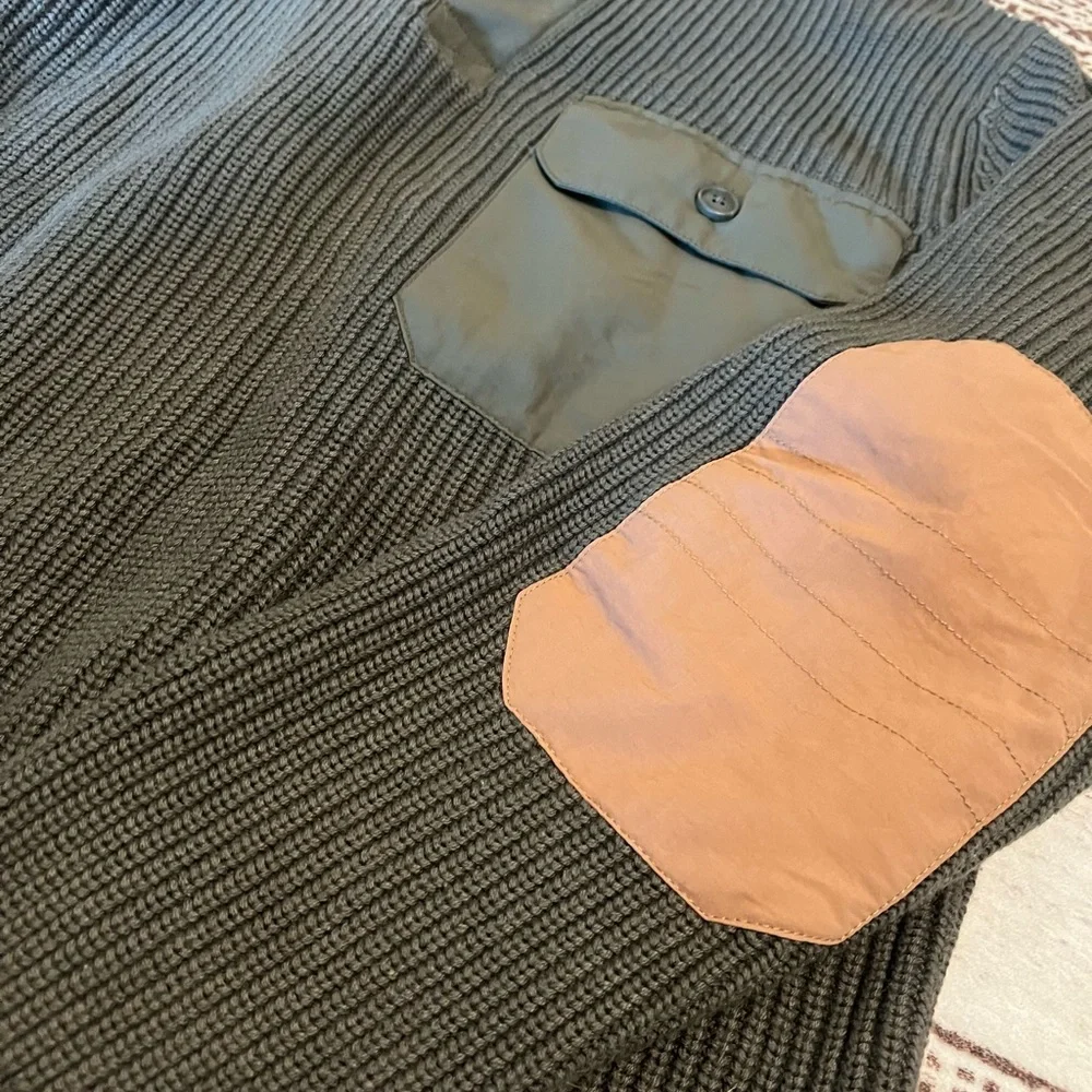 Duluth Trading Sweater Mens Medium Olive Green Shawl Collar Sweater Size Large - Picture 3 of 5